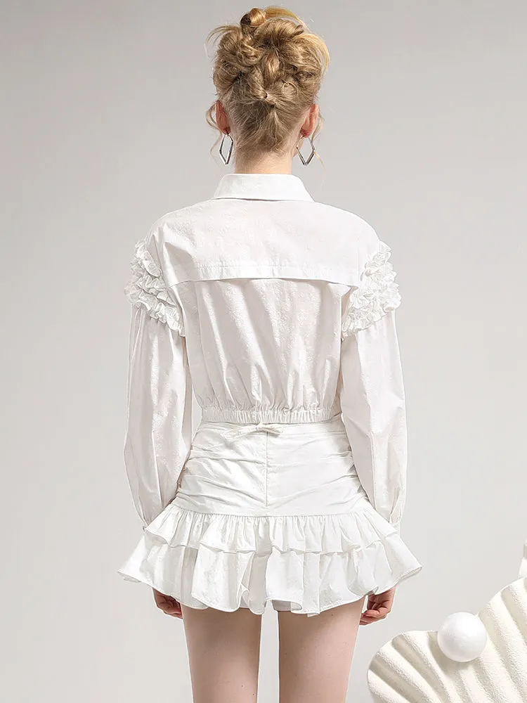 Blouse＆Mini-Skirt Lace Tiered Frill Girly Set-Up