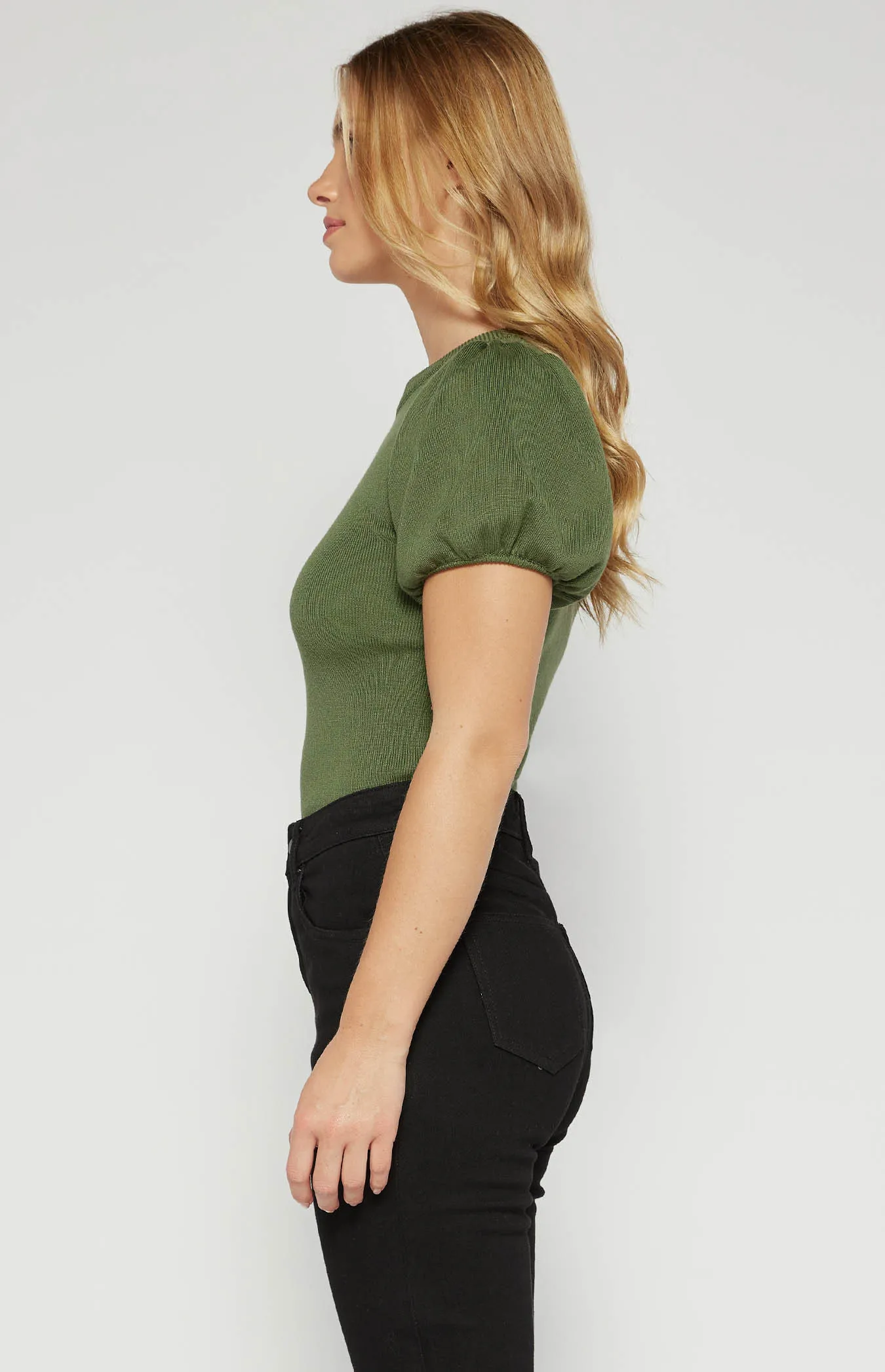 Bubble Sleeve High Neck Knit top (SKN789) 
