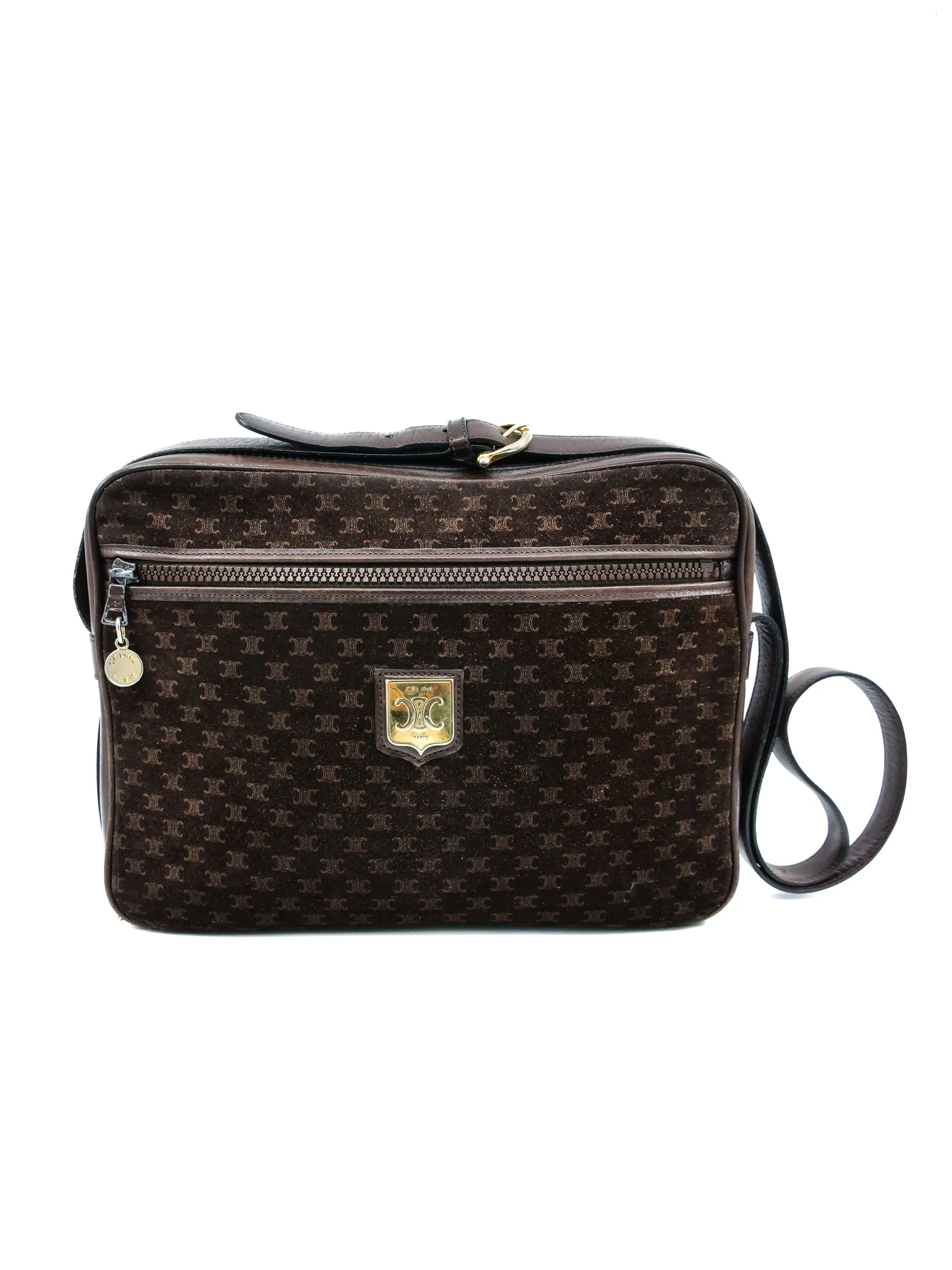 Celine Triomphe Suede Monogram Shoulder Bag