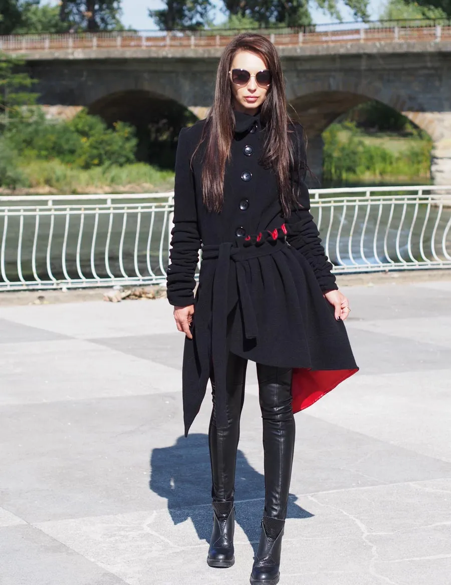 Extravagant wool asymmetric coat/Women wool coat/Elegant Winter Coat/Black asymmetric coat/Black long coat /long wool coat/Styli