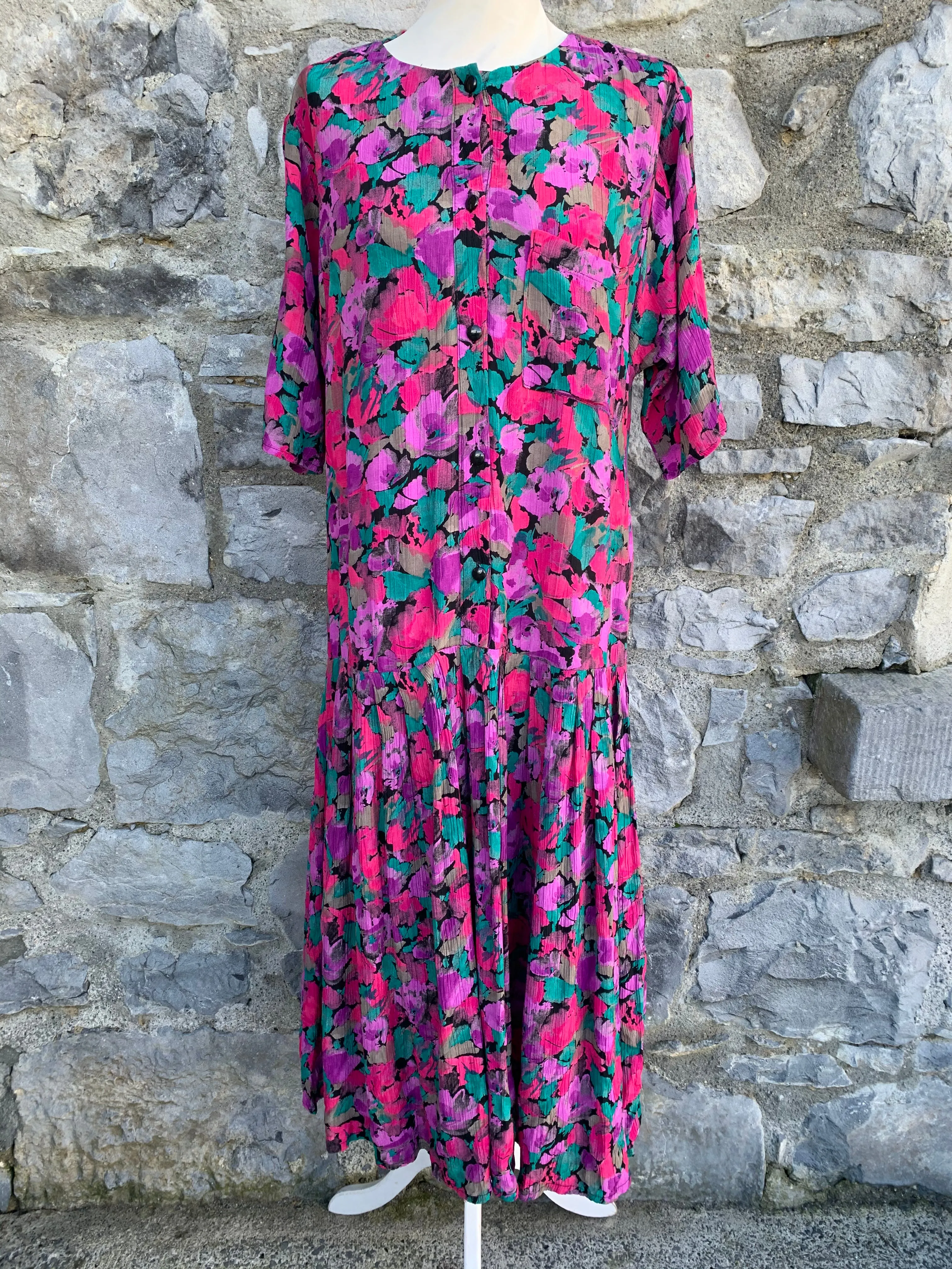 House of Fraser 80s pink floral midi dress  uk 12-14