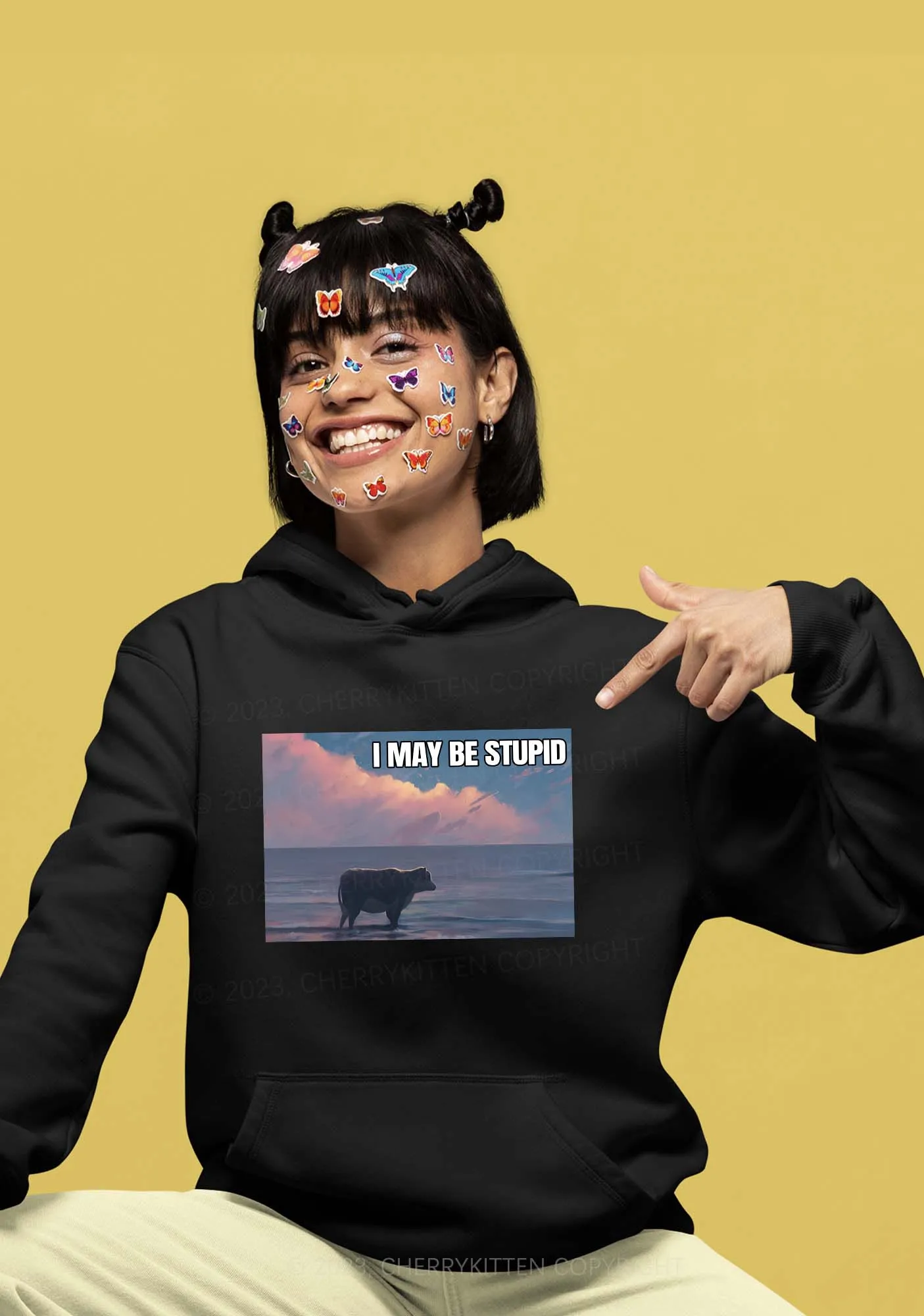 I May Be Stupid Meme Y2K Hoodie Cherrykitten