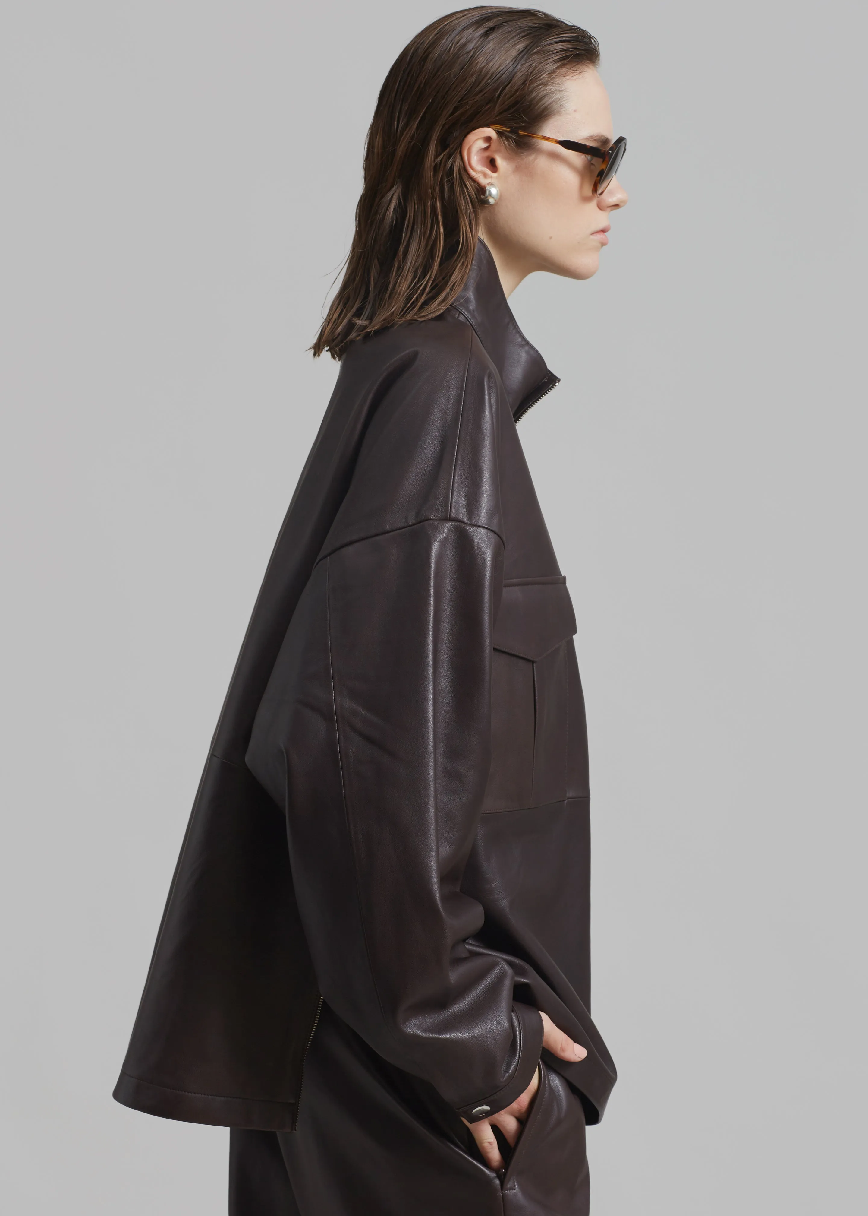 Kevin Leather Half Zip Shirt - Brown