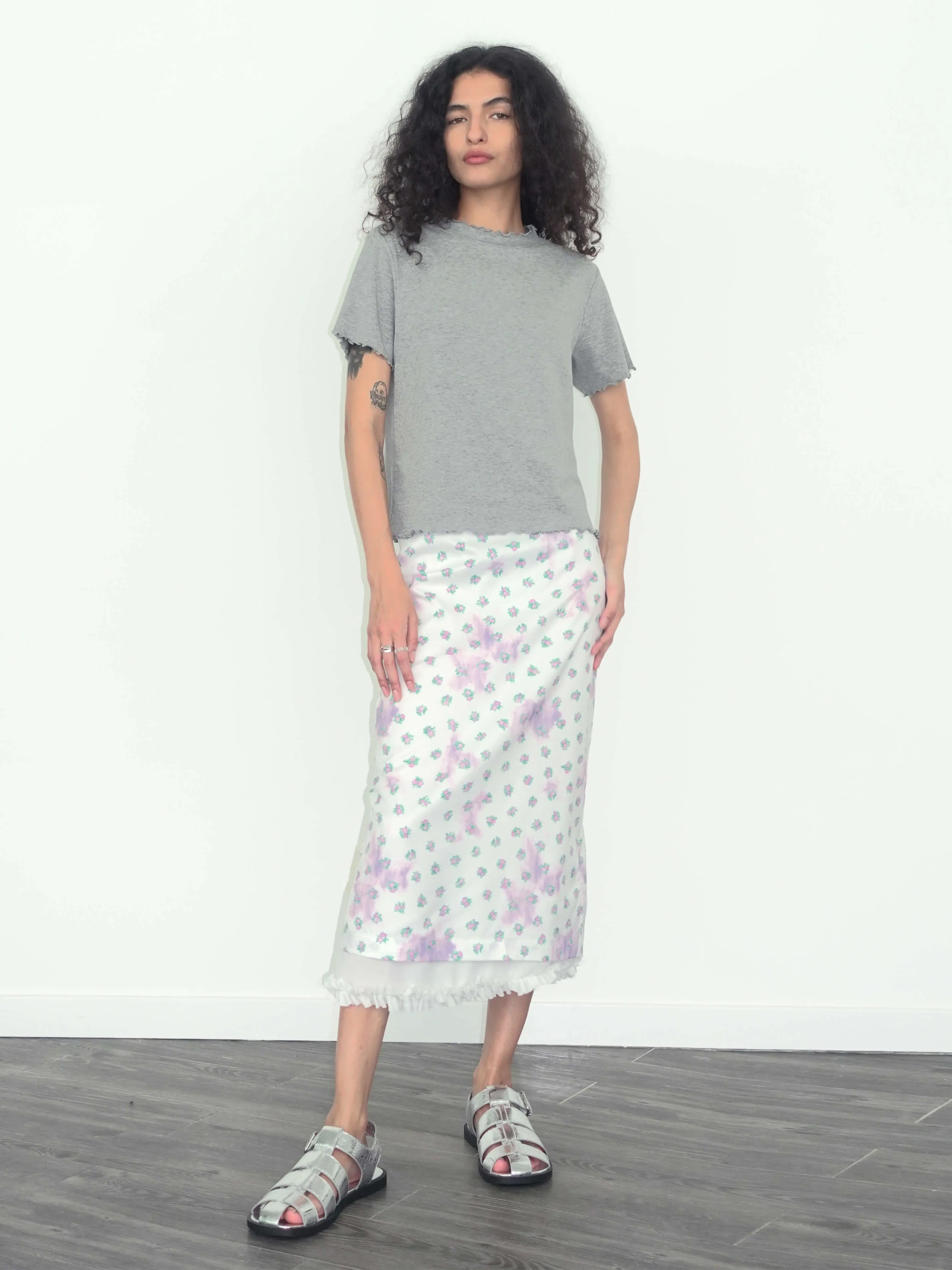 Lace Patchwork Floral Printed Skirt