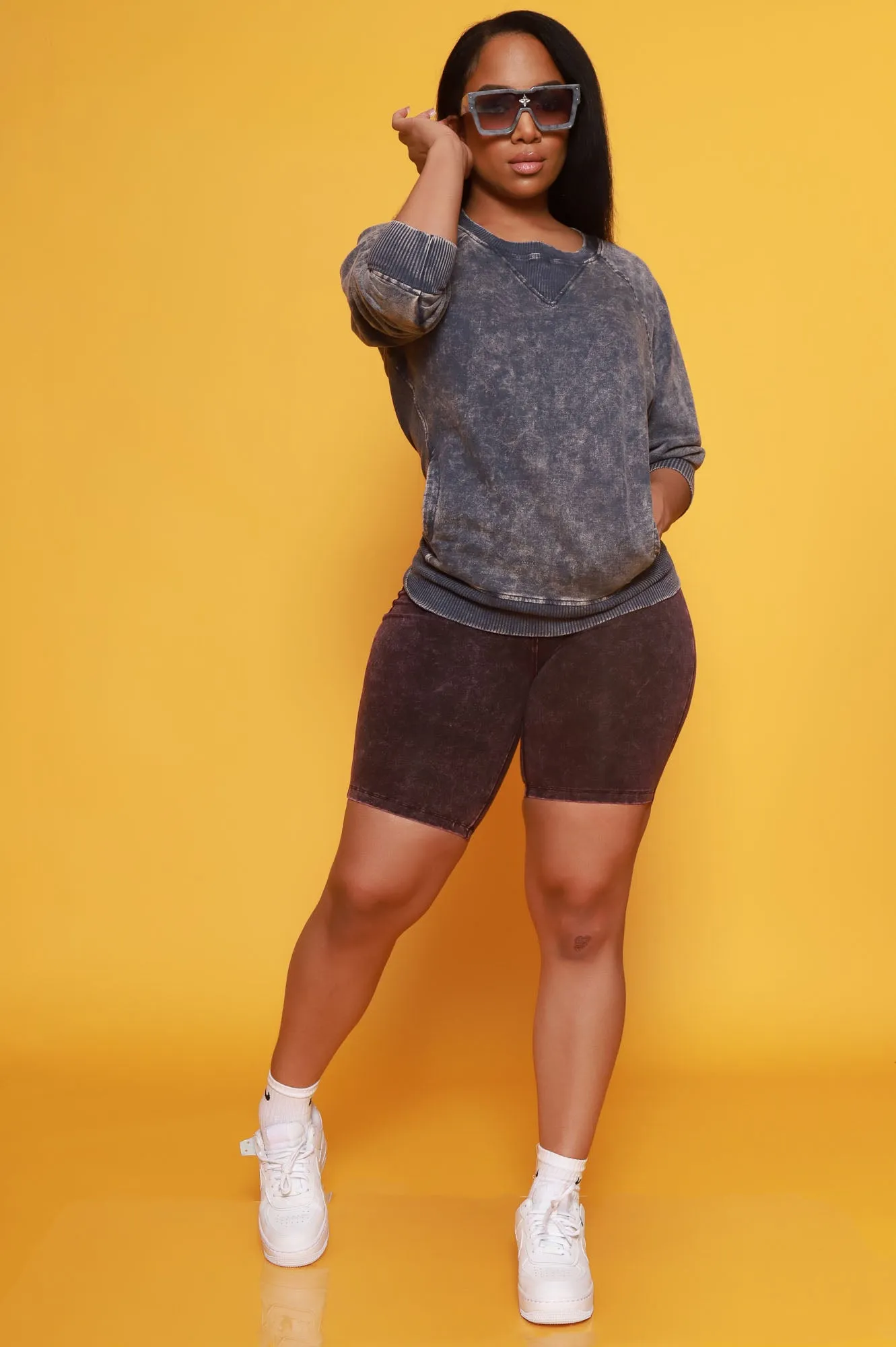 Open Up Long Sleeve Crewneck Top - Blackberry Wash