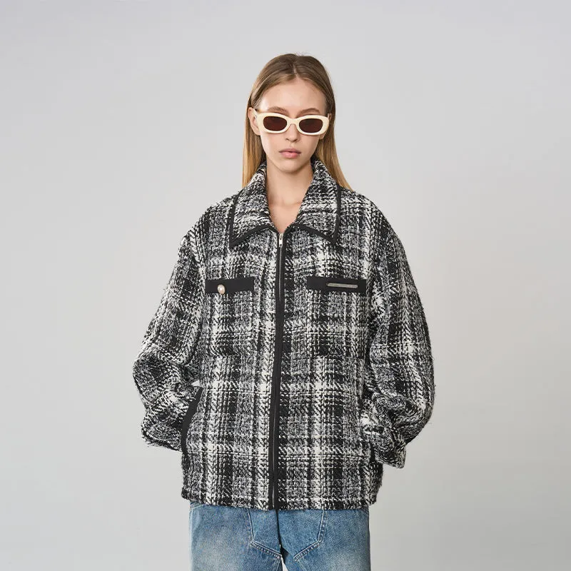 Plaid Pockets Zipper Jacket