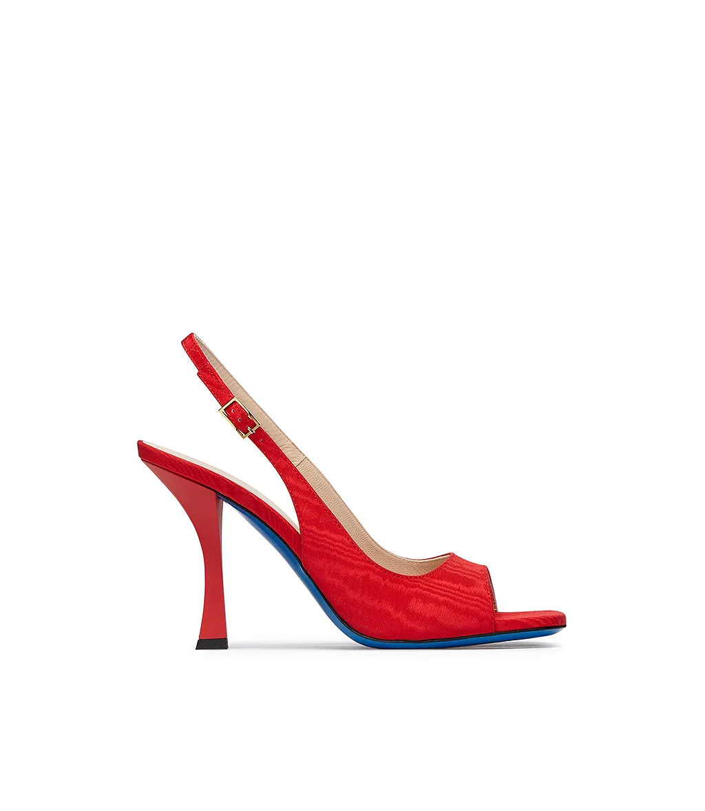 Red moiré fabric slingback pumps