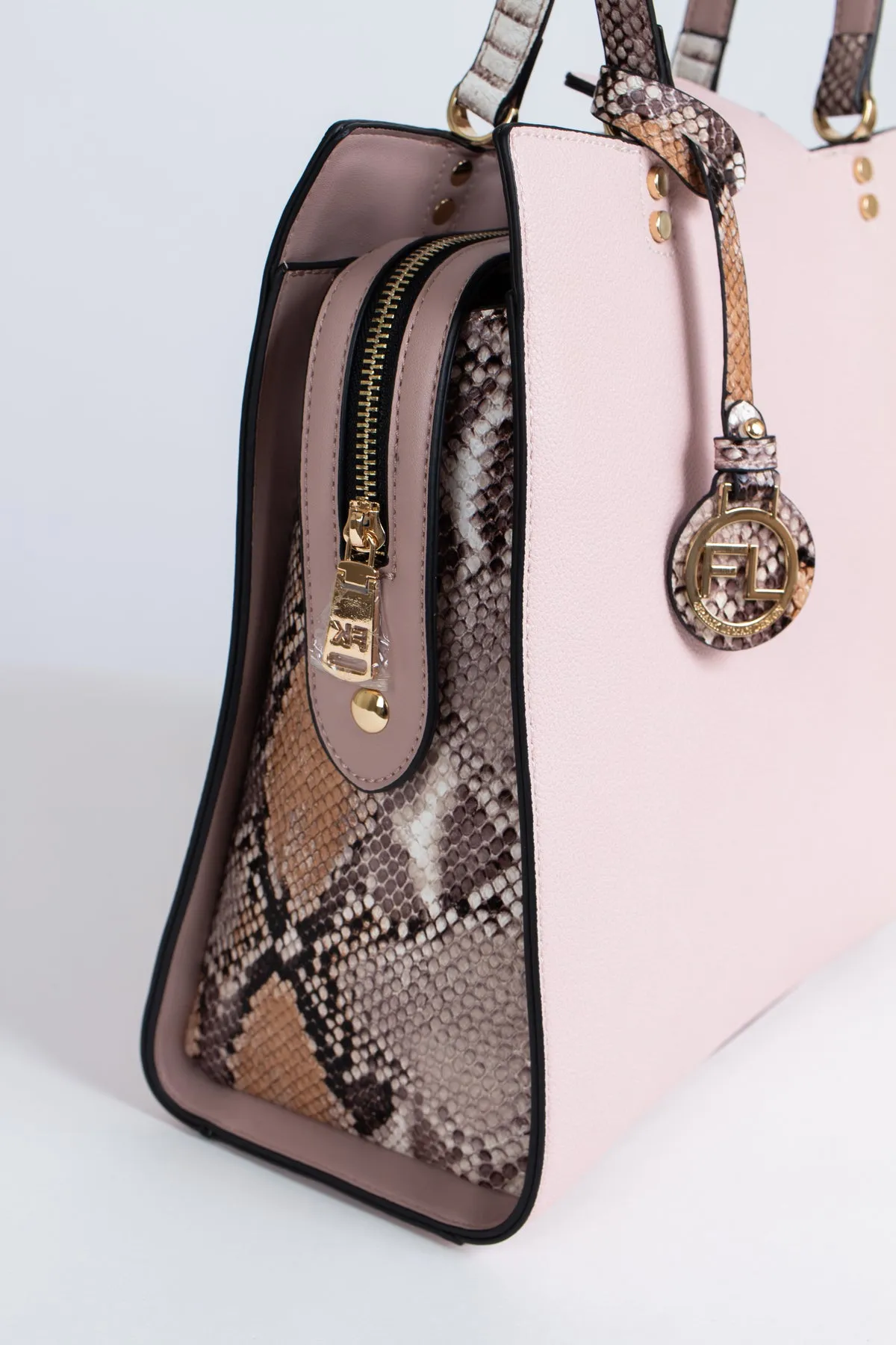 Soft Blush-Pink/Python Print Handbag