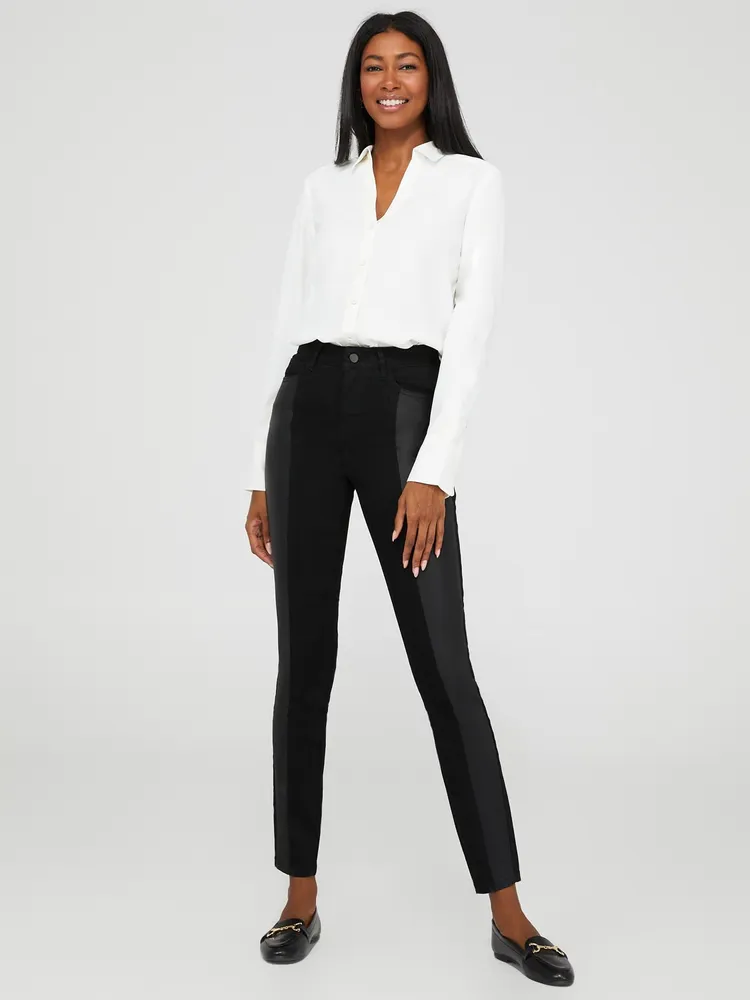 Suzy Shier Skinny Leg Jeans With Coated Siding, Black Rinse /