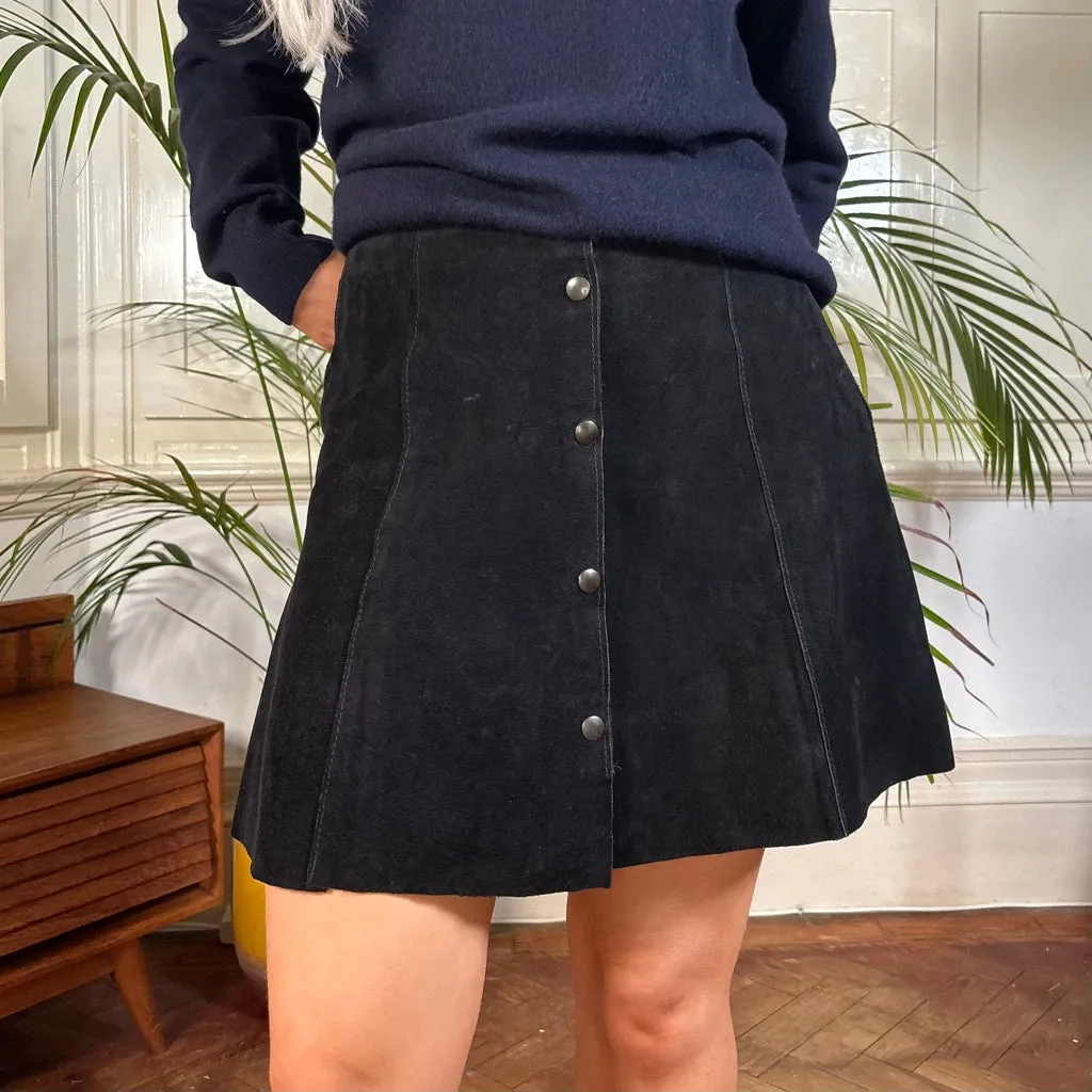 Unbranded Mini Skirt - 28W UK 8 Black Suede