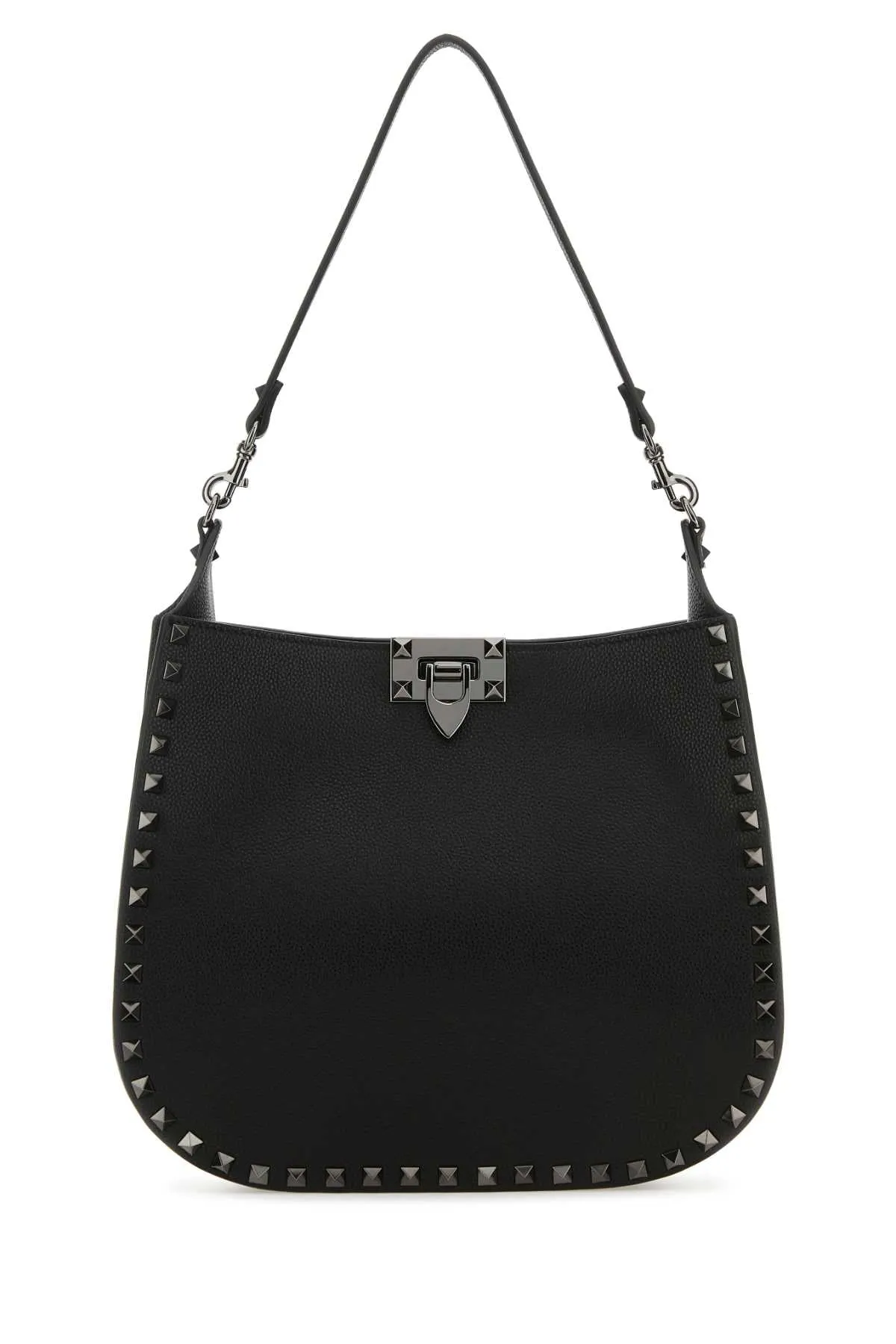 Valentino Garavani Black Leather Hobo Rockstud Handbag