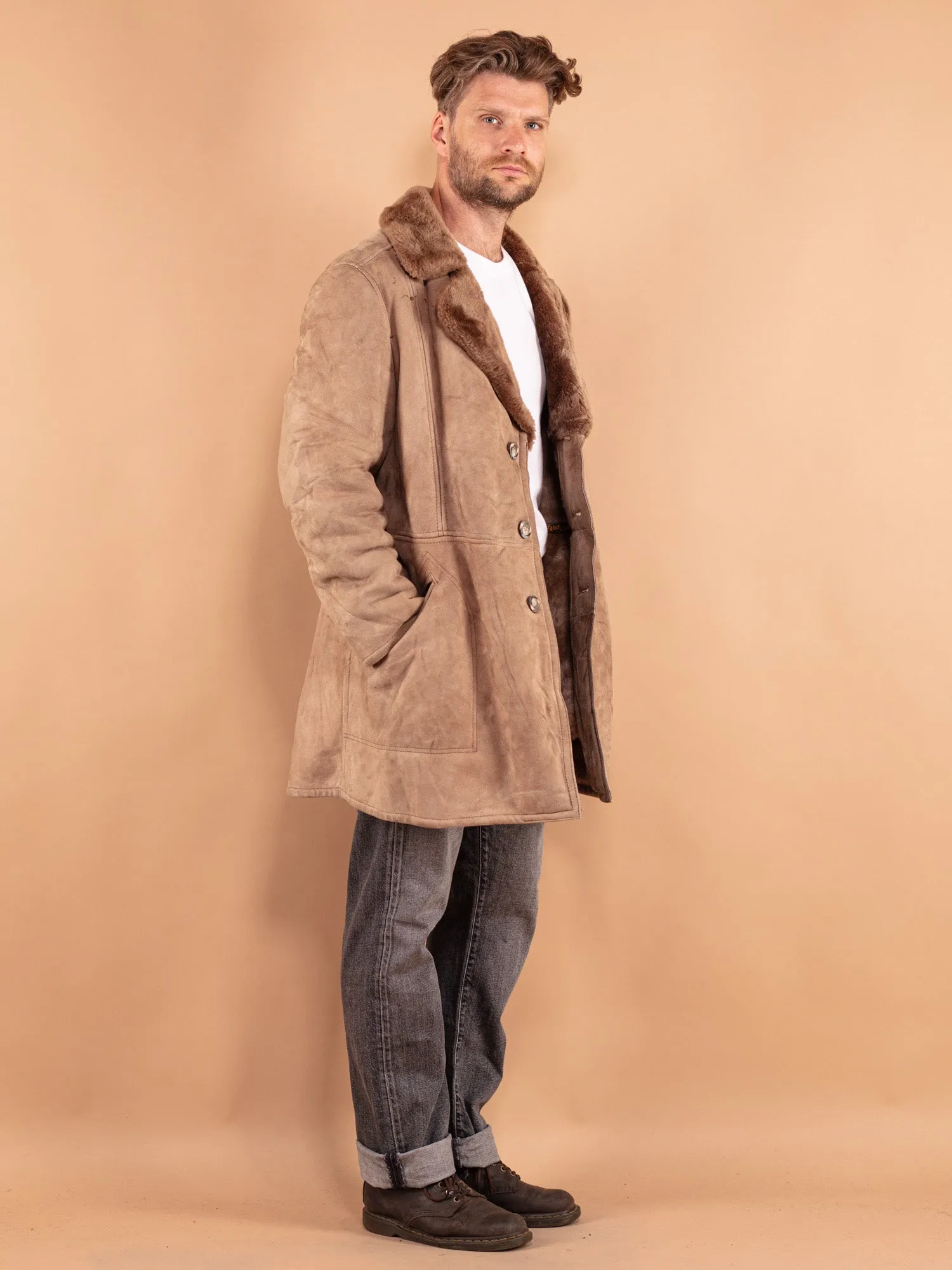 Vintage 70's Men Sheepskin Coat in Beige