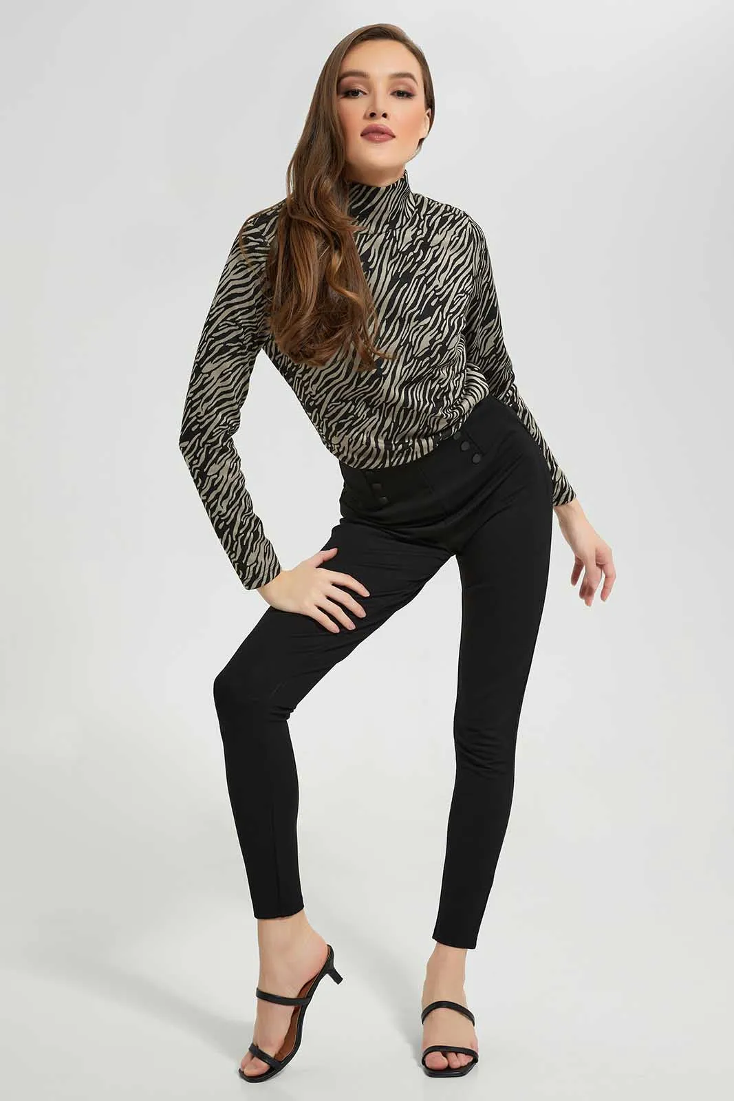 Women Black And Beige Printed High Top